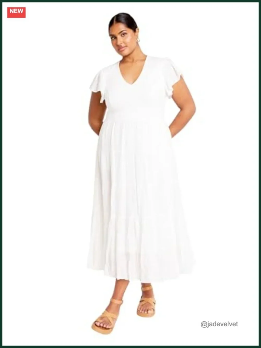 Plus Size V-Neck Flutter Sleeve A-Line Dress